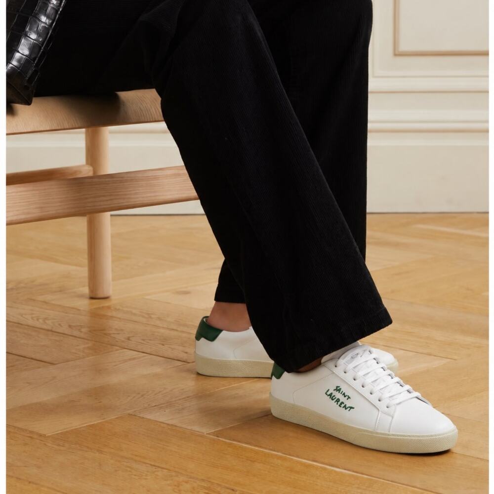 SAINT LAURENT 20mm Court Classic Sl/06 Sneakers In White & Green Size 44 / 11